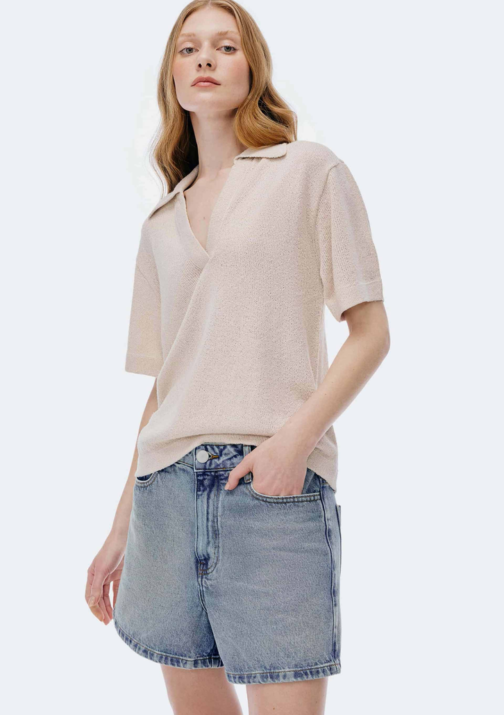 Shorts Azul Médio Hering Jeans Reto Cintura Média