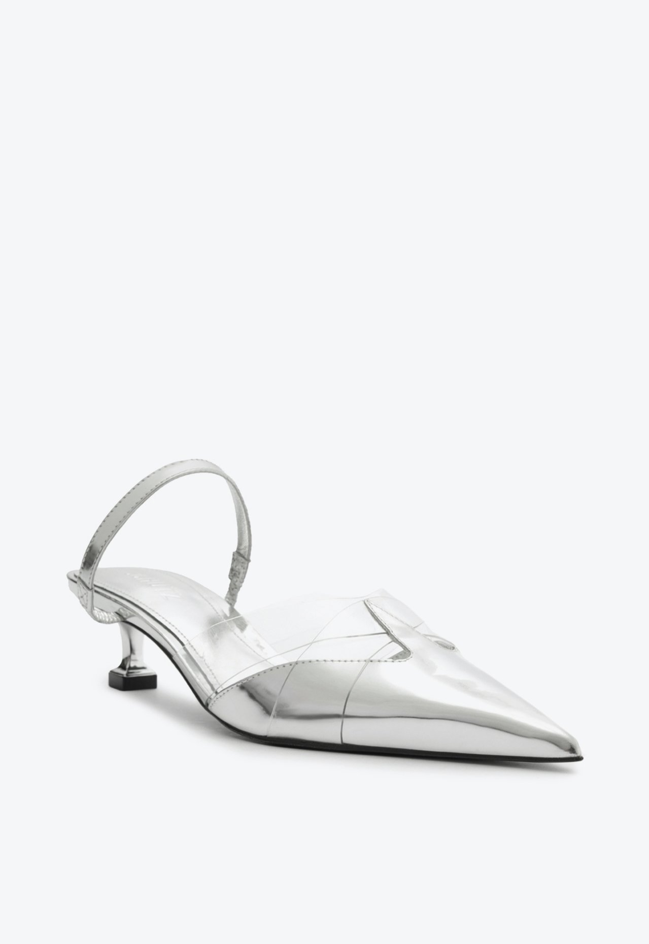 Scarpin Mule Schutz Salto Mid Vinil Prata | ZZ MALL