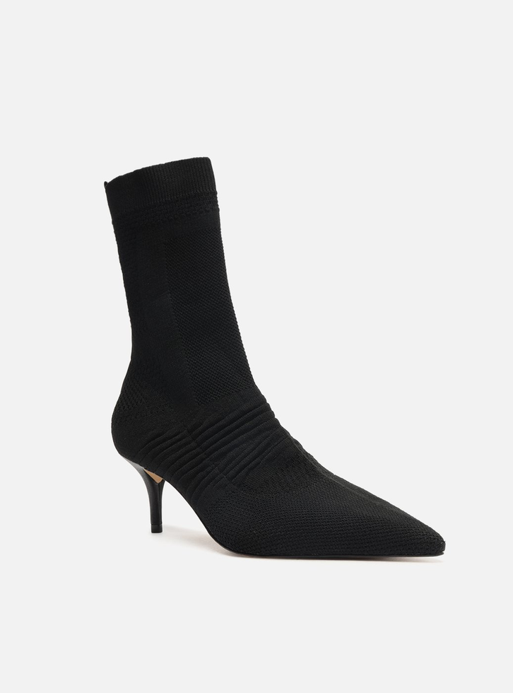 Bota Skinny Preta Knit Cano M dio Salto Baixo