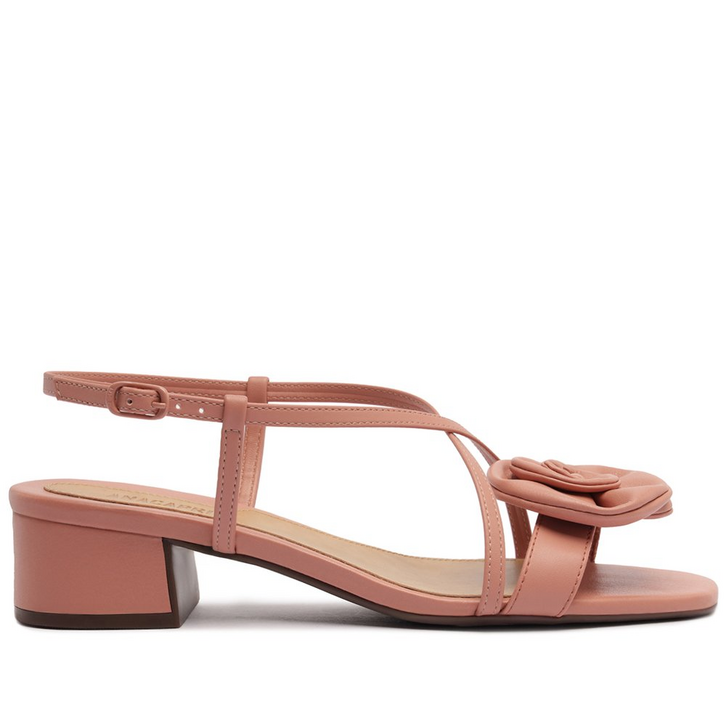 Sandália Salto Bloco Flor Rosa