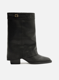 Bota Preta Couro Cano Curto Polaina Folk