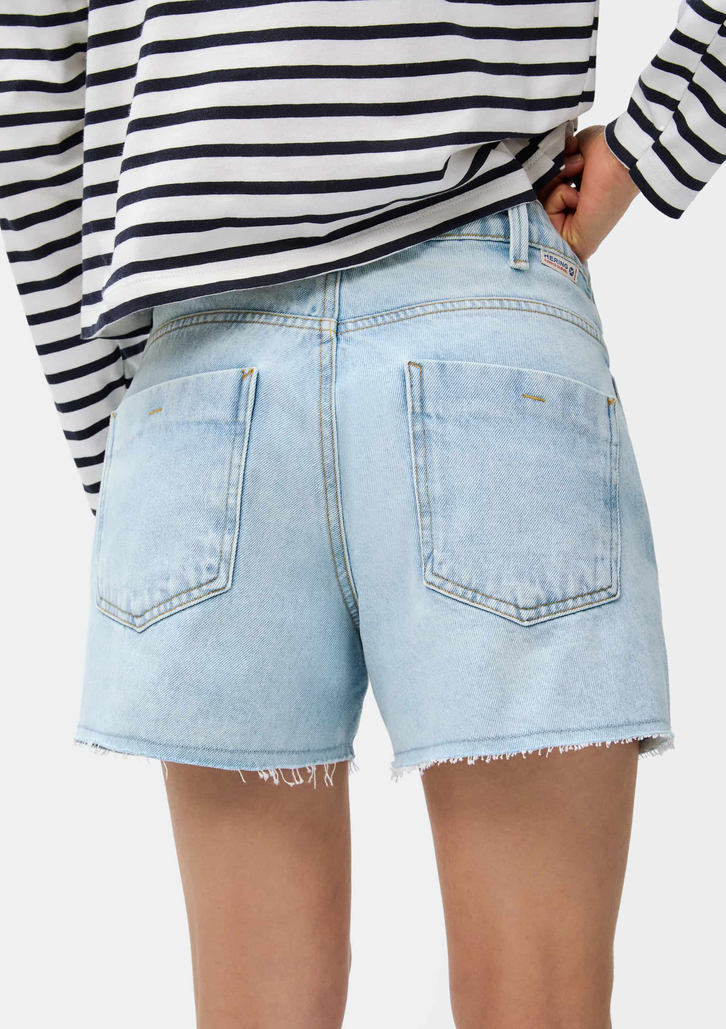 Shorts Jeans Azul Hering Barra A Fio