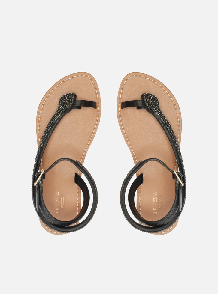 エリザベス（121） Sandália Rasteira Preta Brizza Snake Strass Lille | ZZ MALL