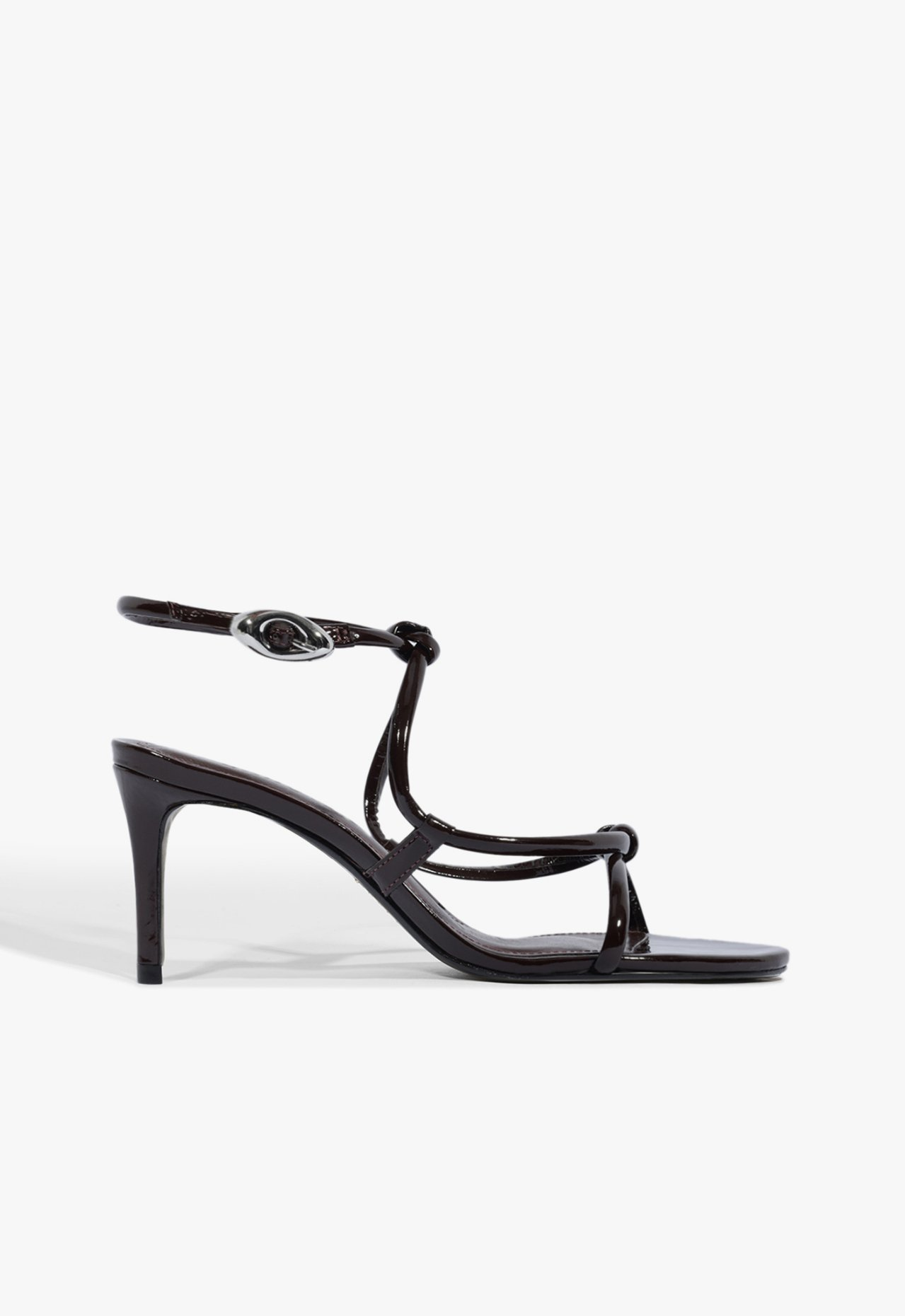 Sandália Salto Glam Curves Couro Marrom | ZZ MALL