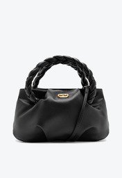 Bolsa Puffer Tiracolo Preta Anacapri Pequena Alça Trança