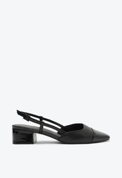 Sapatilha Preta Anacapri Slingback Monocolor Bico Fino Salto Bloco