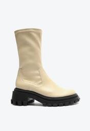 Bota Bege Schutz Tratorada Cano Médio Couro