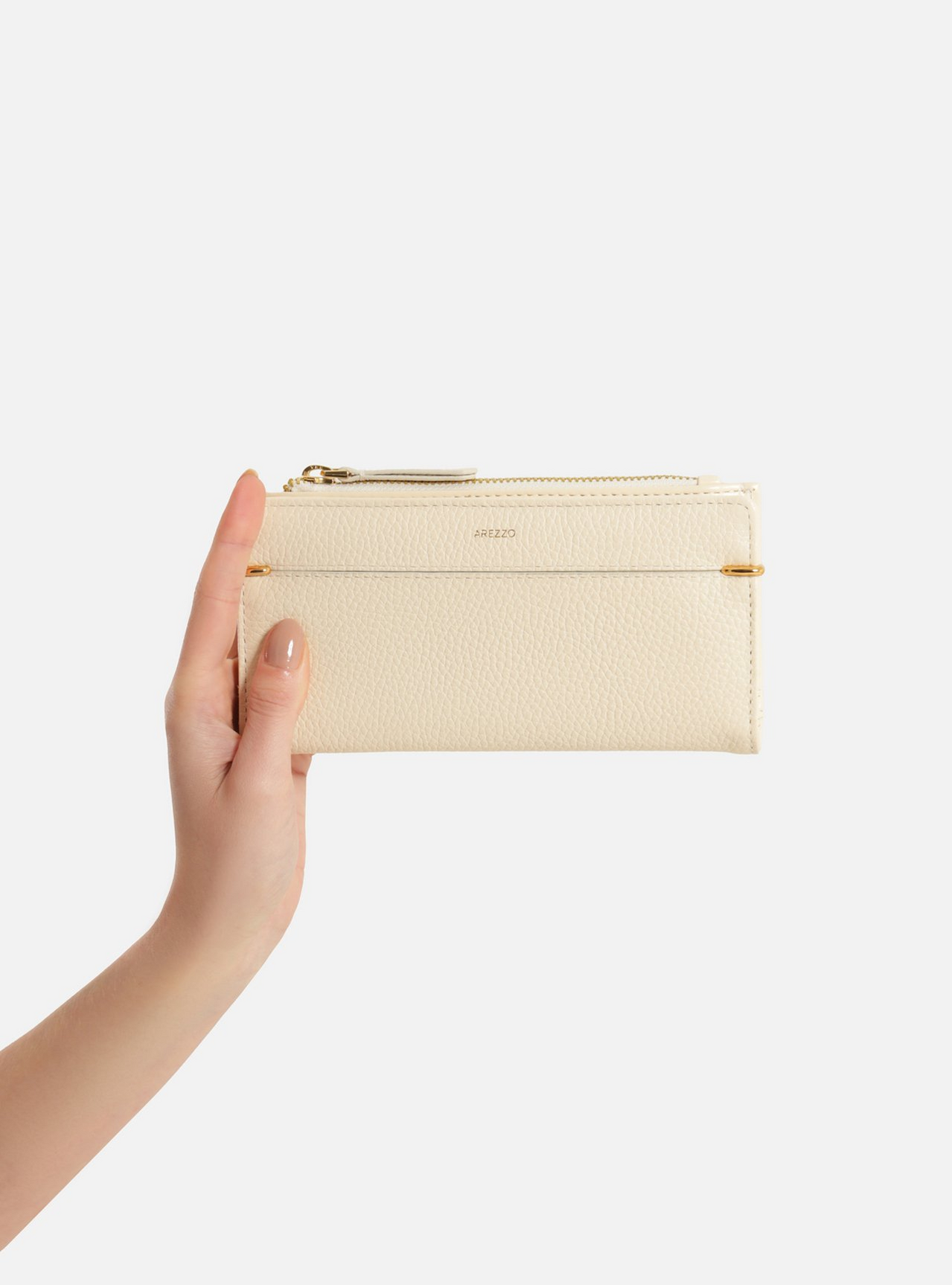 アクセサリー r0[Hz]825 Carteira Off White Couro Grande Zíper Metais | ZZ MALL