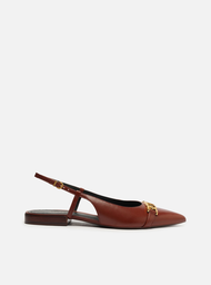 Sapatilha Marrom Arezzo Couro Bico Fino Slingback Metal