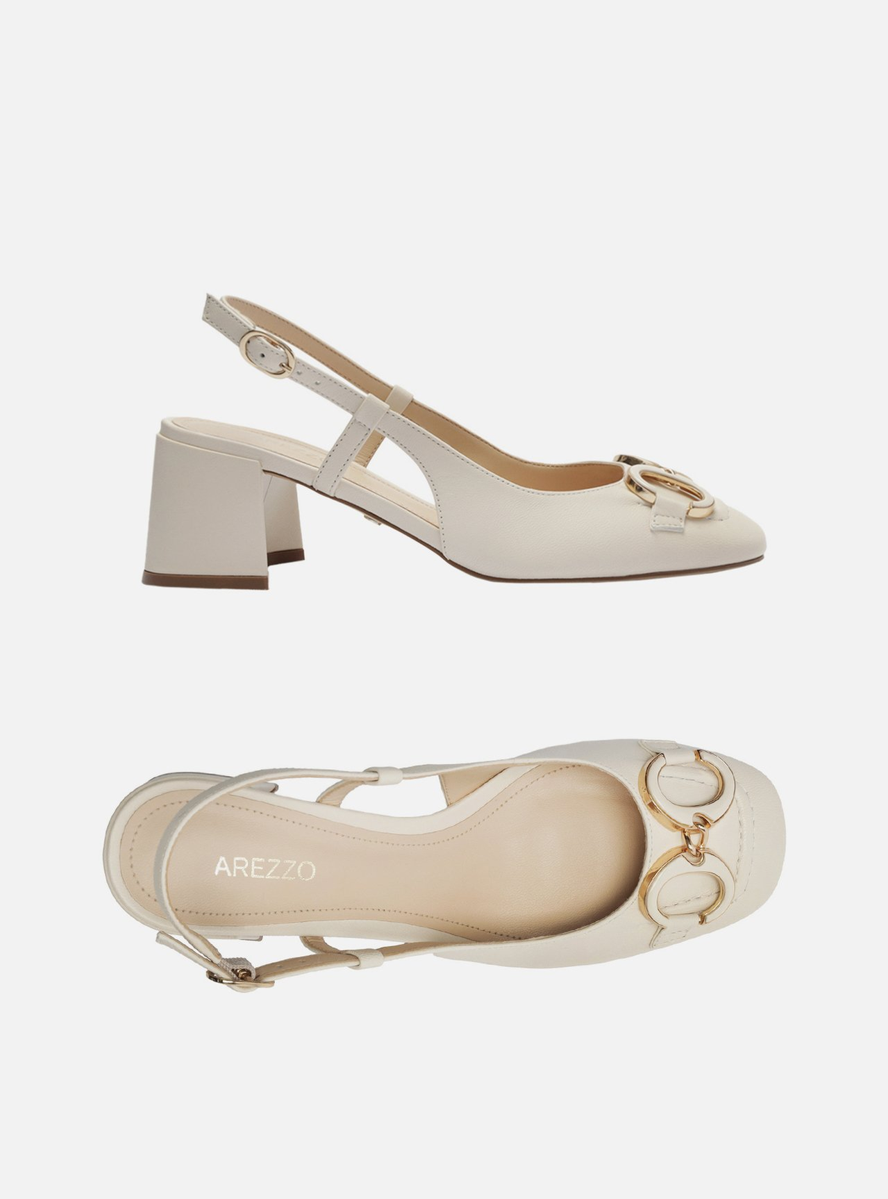 Scarpin Off-white Arezzo Couro Slingback Bridão | ZZ MALL