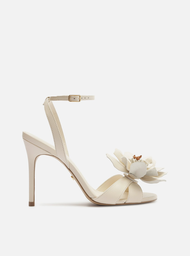 Sandália Branca Arezzo Couro Salto Fino Flor Marianne