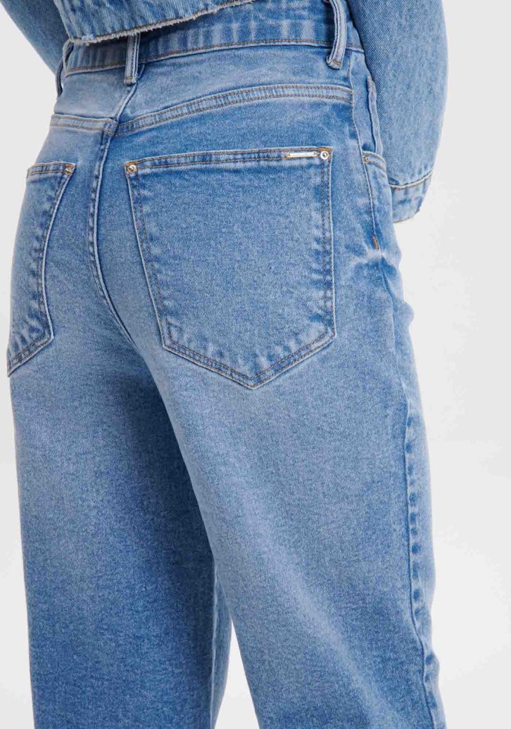 Calça Wide Leg Azul My Favorite Things Jeans Cintura Alta