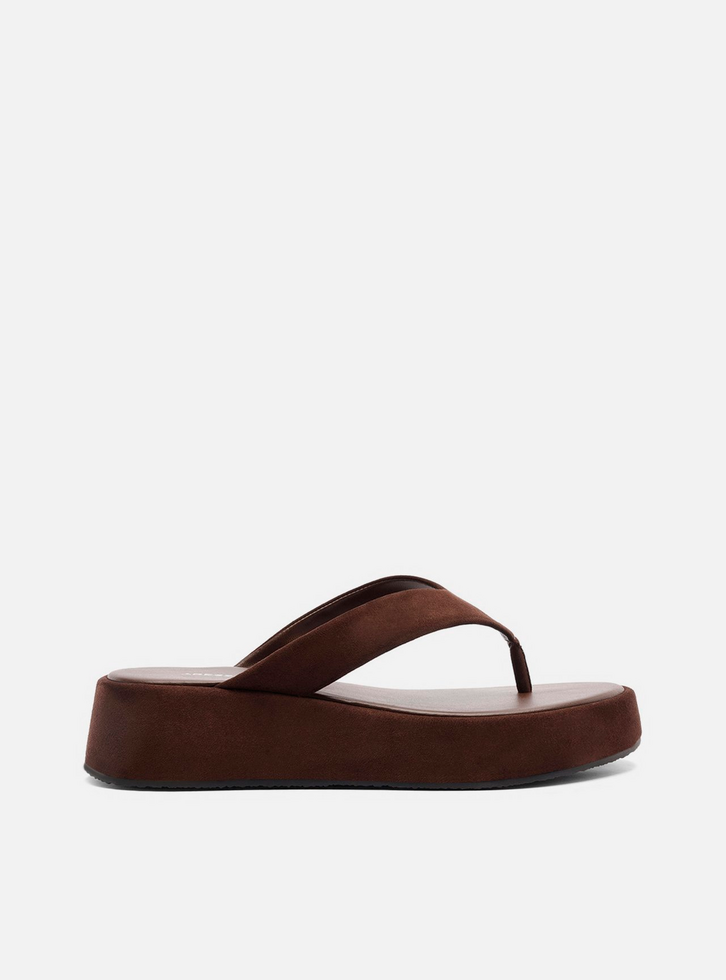 Sandália Marrom Acamurçada Flatform Flip Flop TIG