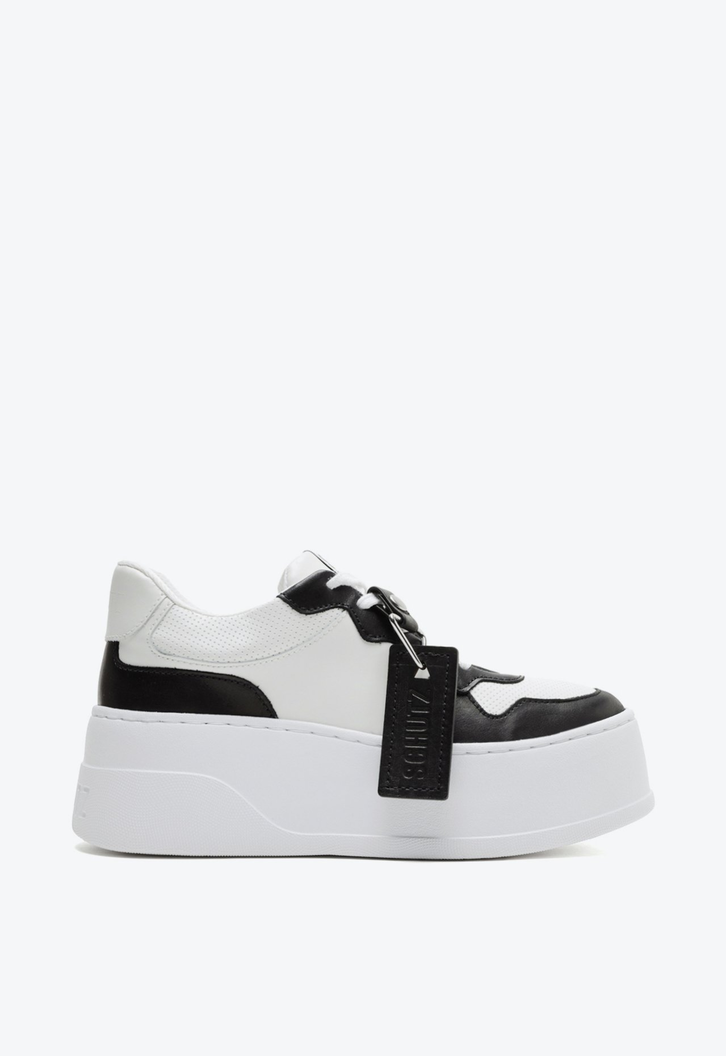 Tênis Plataforma Couro Branco e Preto
