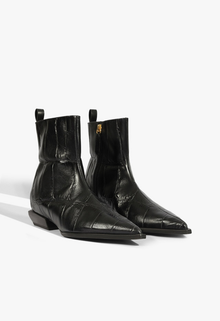 Bota Raffaela Mid Couro Maxi Croco Preta