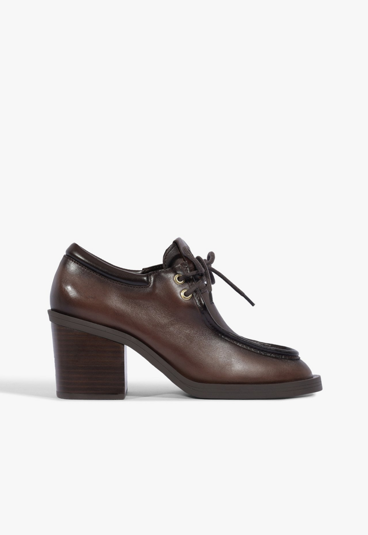 Mocassim Shop Salto Bloco Marrom Escuro