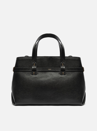 Bolsa Tote Preta Couro Grande Fivelas