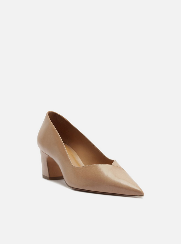 STRUMスヌード Scarpin Nude Couro Salto Bloco Médio | ZZ MALL