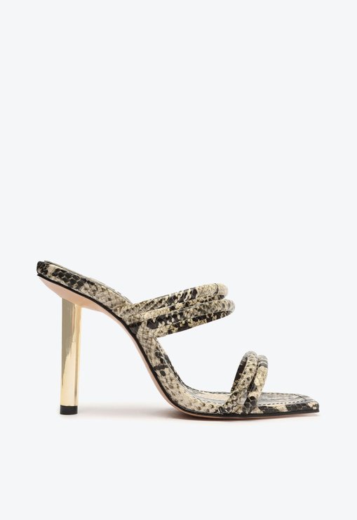 SANDÁLIA MULE SNAKE BEGE SCHUTZ LOVER COURO SALTO ALTO