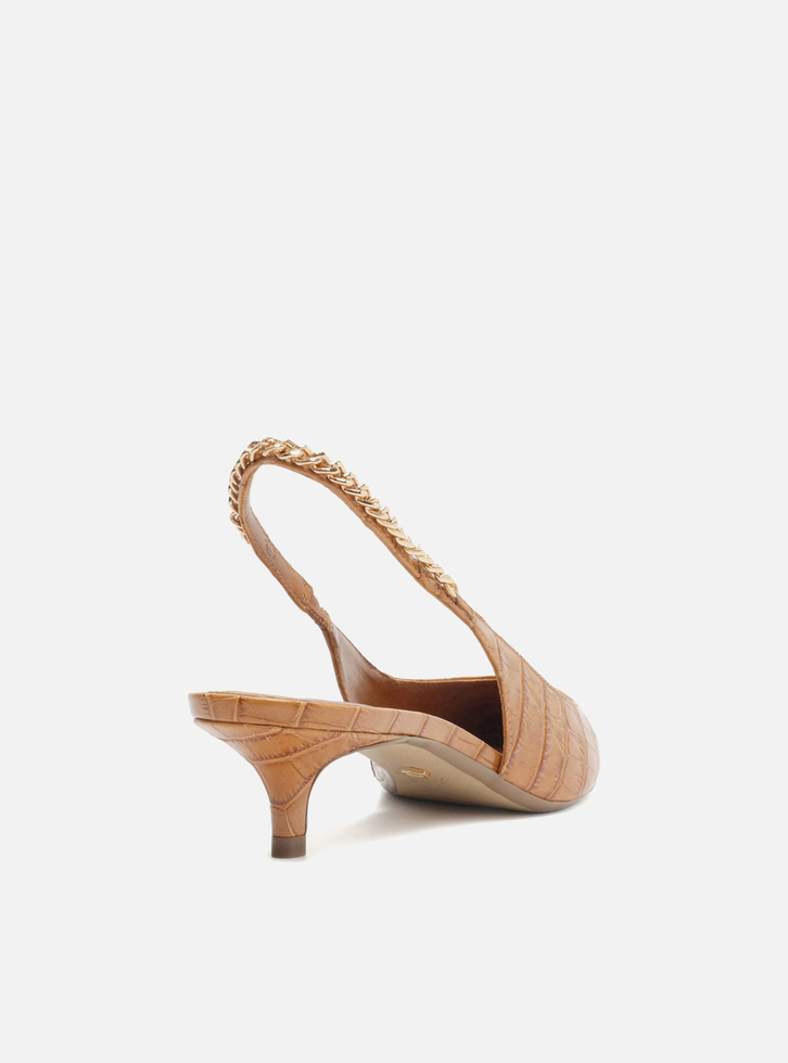 Scarpin Marrom Arezzo Croco Salto Baixo Slingback