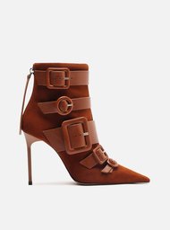 Bota Marrom Nobuck Salto Alto Fivelas