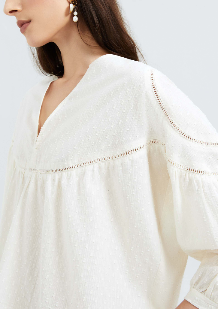 Blusa Creme Hering Feminina Manga 3/4 Maquinetada