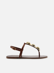 Rasteira Marrom Couro Slim Metais Orgânicos