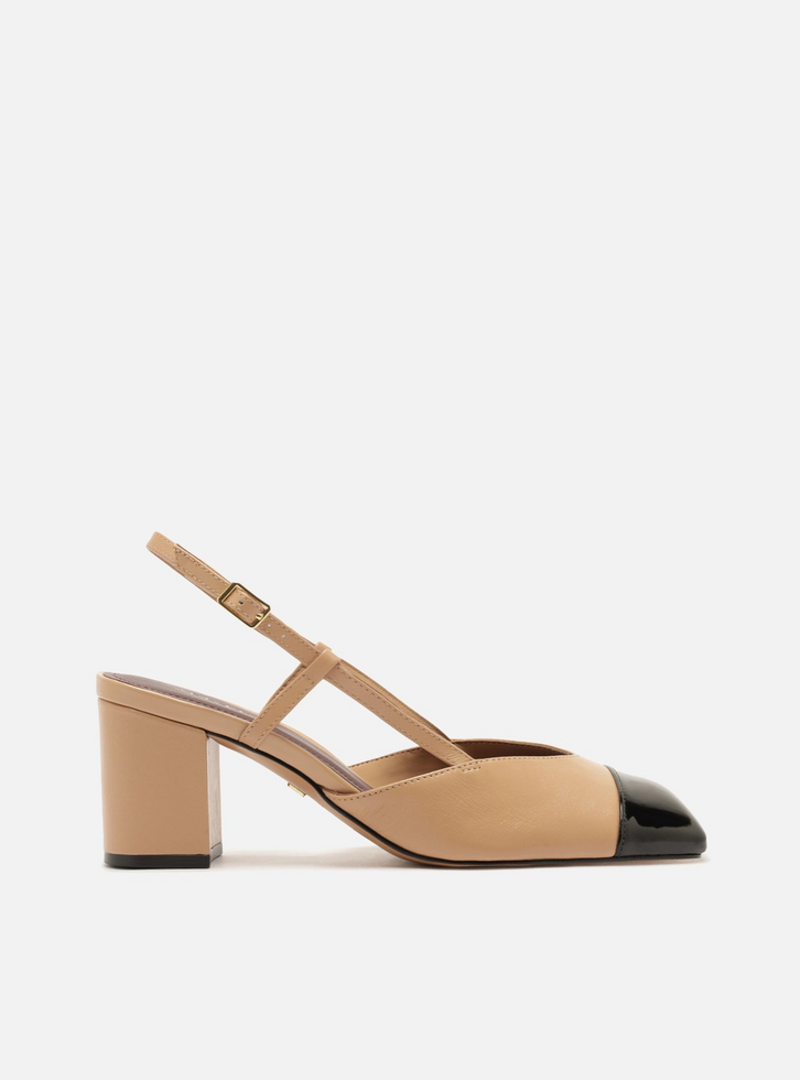 Scarpin Multicolorido Verniz Salto Bloco Slingback