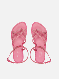 Sandália Rasteira Rosa Strass Tiras Nice