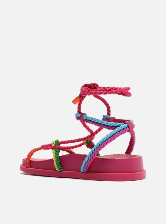 SANDÁLIA RASTEIRA PAPETE ROSA AREZZO TIRAS CORDÕES