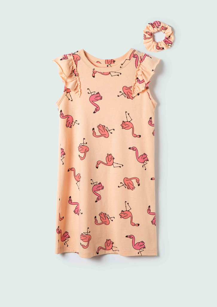 Camisola Laranja Hering Infantil Feminina Mangas Com Babados + Scrunchie