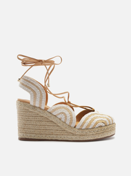 Espadrille Natural Arezzo Bordada Salto Alto Amarração