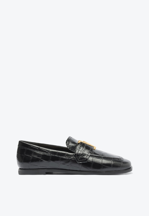 Mocassim Couro Croco Preto