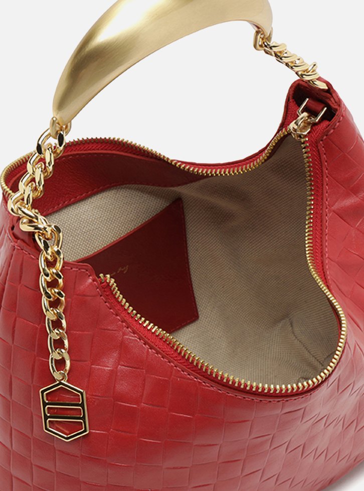 Bolsa Hobo Vermelha Couro Tressê Pequena Silvia Braz