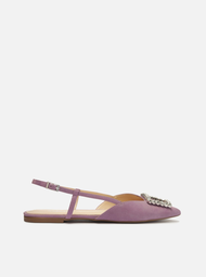 Sapatilha Lilás Arezzo Nobuck Bico Fino Slingback Pedraria