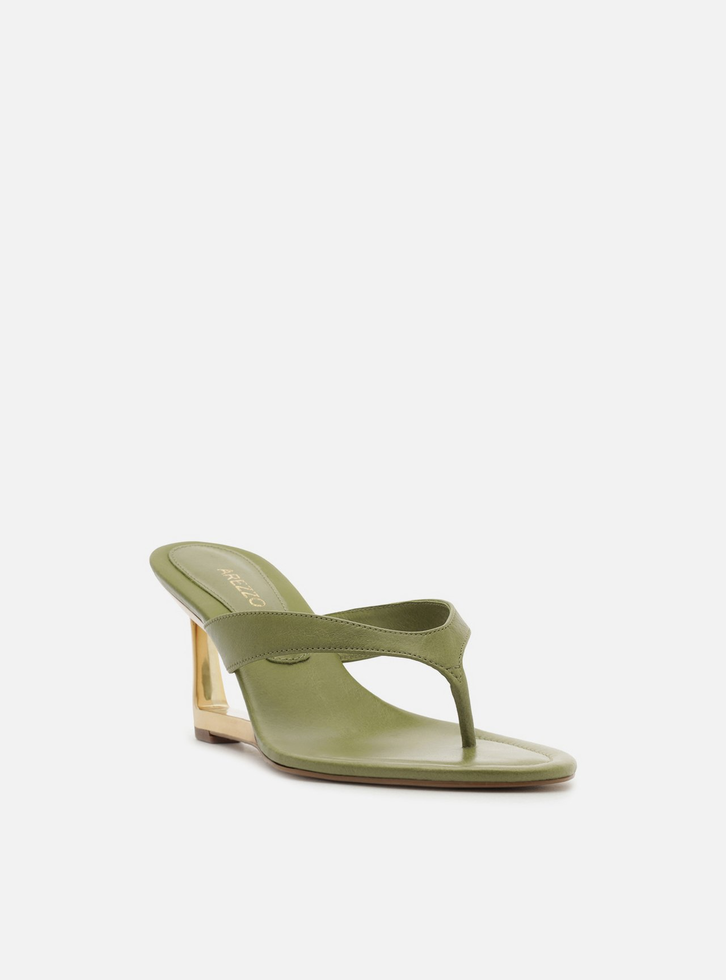 Tamanco Verde Couro Salto Geométrico Flip Flop