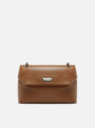 Bolsa Tiracolo Marrom Couro Média Lapela Metal