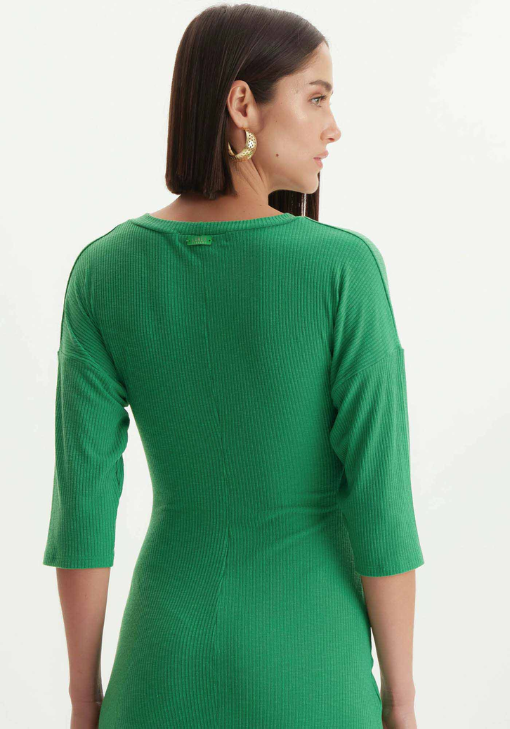 Vestido Verde Lança Perfume Super Midi Com Torção Frontal