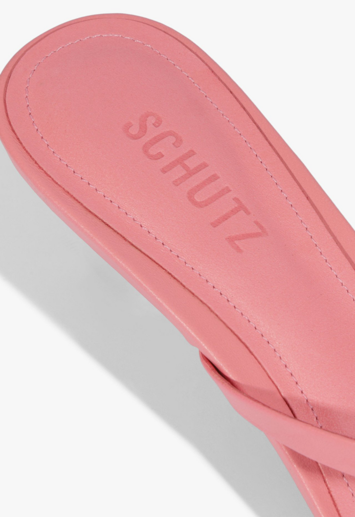 Sandália Mule Tiras Salto Baixo Couro Pink
