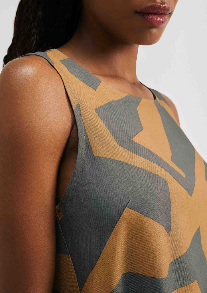 Vestido Marrom Médio Hering Curto Trapézio Estampado