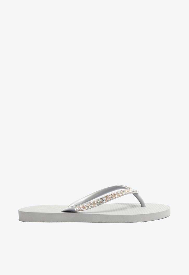 Chinelo De Dedo Prateado Brizza Strass Essential