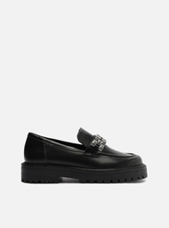 Mocassim Preto Arezzo Couro Tratorado Metal