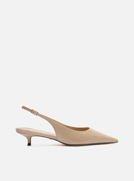 Scarpin Bege Arezzo Couro Salto Kitten Slingback