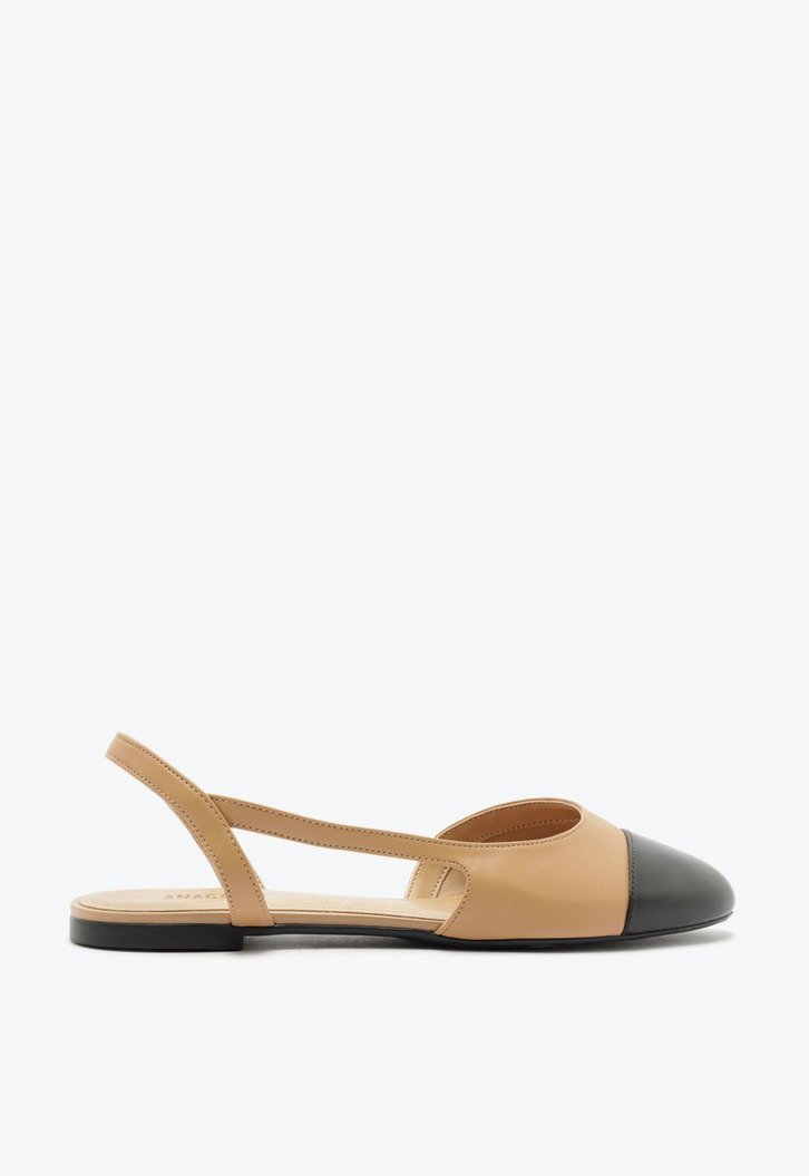 Sapatilha Slingback Unilateral Marrom Ponta  Preta