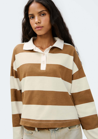 Blusa Polo Marrom Hering Feminina Manga Longa Box Listrada