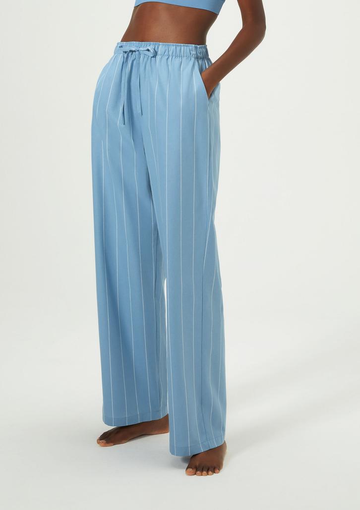 Calça Azul Hering Cintura Alta Listrada