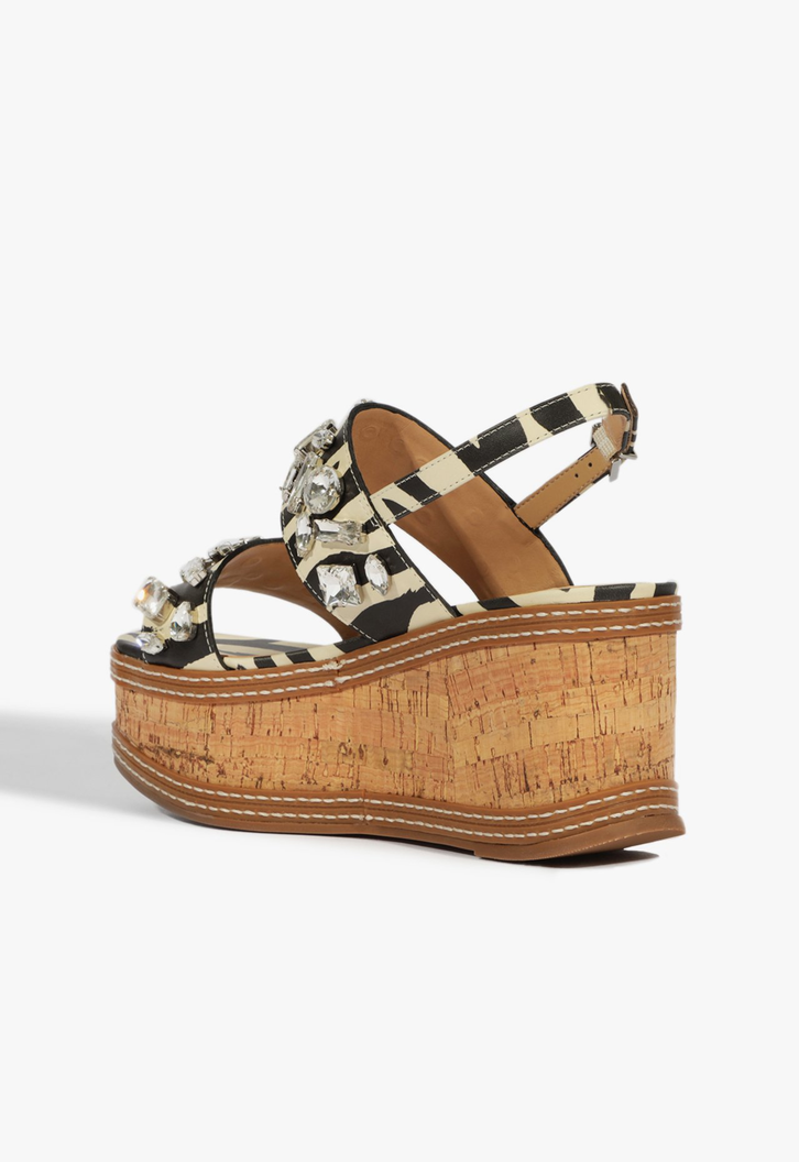 Sandália Plataforma Cortiça Glam Zebra