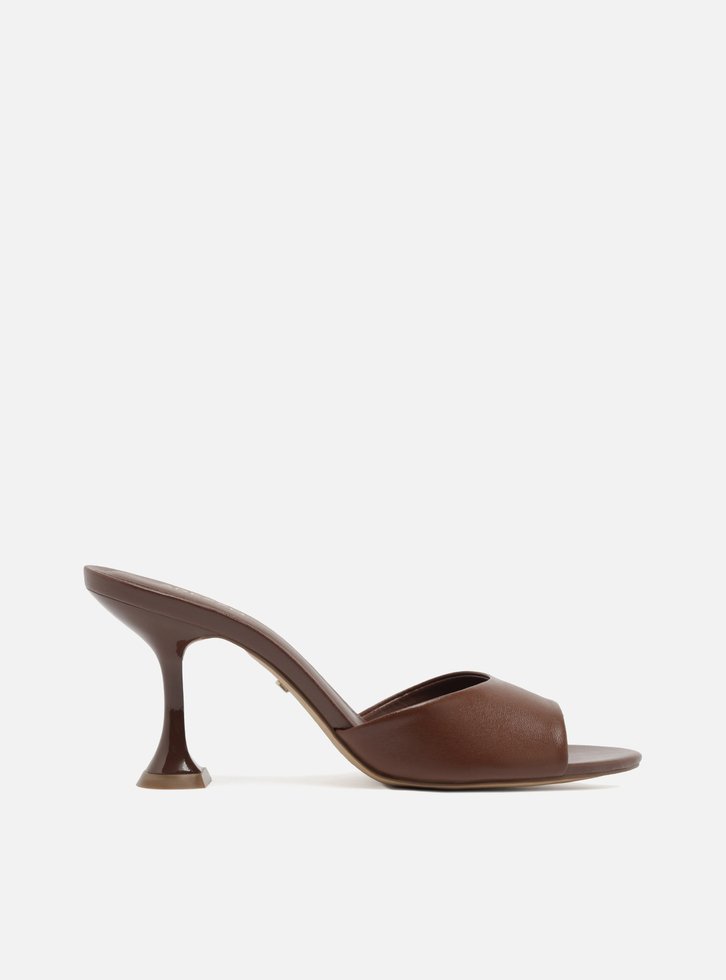 Sandália Mule Marrom Salto Médio