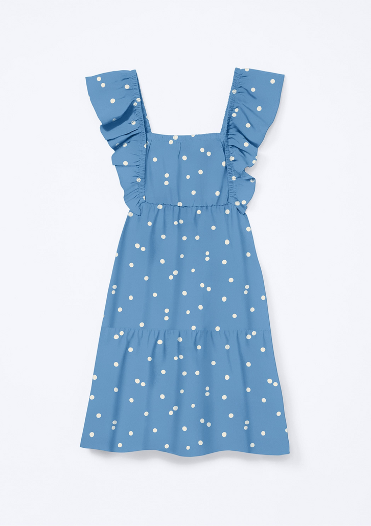 Vestido Hering Infantil Azul Curto Com Babados