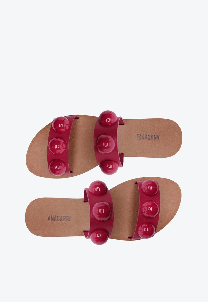 Rasteira Tiras Paralelas Esfera Pop Couro Rosa